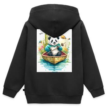 Panda-Ruderboot in Blüte - Kinder Premium Organic Zip Hoodie - Schwarz - Hinten - AI Model Kid Male (0cm)
