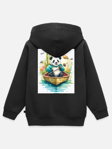 Panda-Ruderboot in Blüte - Kinder Premium Organic Zip Hoodie - Schwarz