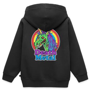 Death Metal – Zombie Einhorn Cartoon - Kinder Premium Organic Zip Hoodie - Schwarz - Hinten - AI Model Kid Male (0cm)