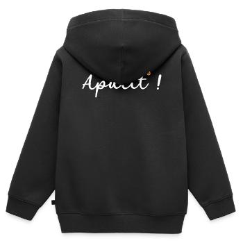 OBV – Apulit! - 2 - Kinder Premium Organic Zip Hoodie - Schwarz - Hinten - AI Model Kid Male (0cm)