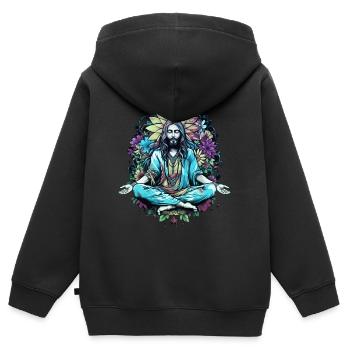 Jesus Christus Meditation Hippie Flower Power Yoga - Kinder Premium Organic Zip Hoodie - Schwarz - Hinten - AI Model Kid Male (0cm)