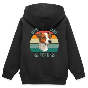 Jack Russel Terrier Chien Chiens Papa Fête des Pères Rétro - Sweat Premium à capuche zippé enfant bio - noir - Dos - AI Model Kid Male (0cm)