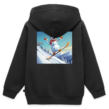 Snowman on Snowboard – Jump into Winter - Kids Premium Organic Zip-up Hoodie - black - Back - AI Model Kid Male (0cm)