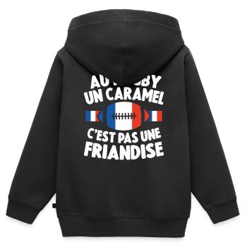 Au Rugby Un Caramel C'est Pas Une Friandise Cadeau - Sweat Premium à capuche zippé enfant bio - noir - Dos - AI Model Kid Male (0cm)