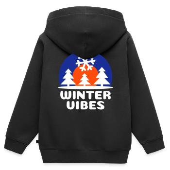 Ambiance hivernale (soleil, voûte céleste, flocon de neige) - Sweat Premium à capuche zippé enfant bio - noir - Dos - AI Model Kid Male (0cm)