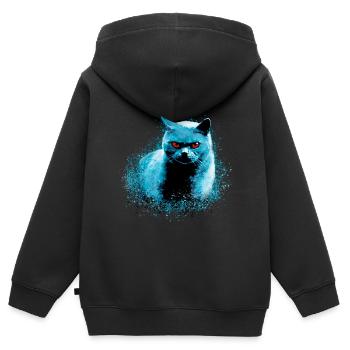 Chat,Chat Bleu, Cimetière des Câlins - Sweat Premium à capuche zippé enfant bio - noir - Dos - AI Model Kid Male (0cm)