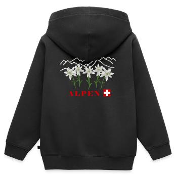 Alpen, Edelweiss, Schweiz - Kinder Premium Organic Zip Hoodie - Schwarz - Hinten - AI Model Kid Male (0cm)