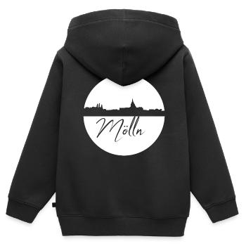 Mölln,Skyline,Cercle,Cercle Blanc - Sweat Premium à capuche zippé enfant bio - noir - Dos - AI Model Kid Male (0cm)