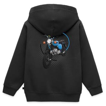 S51 (hellblau) // Illustration - Kinder Premium Organic Zip Hoodie - Schwarz - Hinten - AI Model Kid Male (0cm)