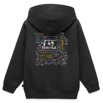 SQUARE ROOT 49 = 7 YEARS OLD MATH BIRTHDAY - Kids Premium Organic Zip-up Hoodie - black - Back - AI Model Kid Male (0cm)