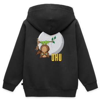 Eule vor Mond - Kinder Premium Organic Zip Hoodie - Schwarz - Hinten - AI Model Kid Male (0cm)