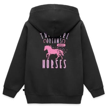 Cheval rose pour les filles - Sweat Premium à capuche zippé enfant bio - noir - Dos - AI Model Kid Male (0cm)