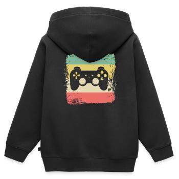 Cadeau de console de jeu rétro Gaming - Sweat Premium à capuche zippé enfant bio - noir - Dos - AI Model Kid Male (0cm)