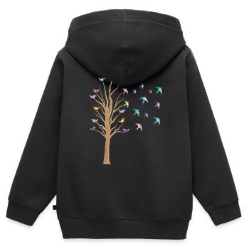 oiseau arbre oiseaux Observer l’essaim d’oiseau Cadeau - Sweat Premium à capuche zippé enfant bio - noir - Dos - AI Model Kid Male (0cm)