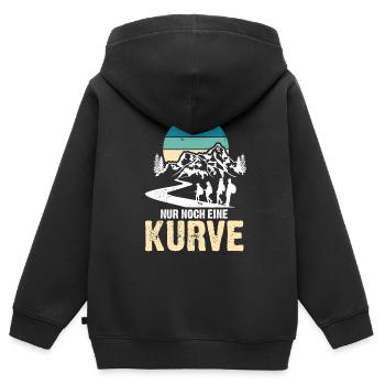 Nur noch eine Kurve dann sind wir da Wandern Berge - Kinder Premium Organic Zip Hoodie - Schwarz - Hinten - AI Model Kid Male (0cm)