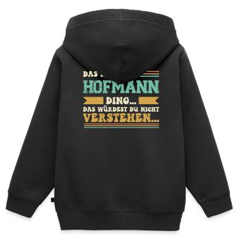 Familienname Hofmann - für Familie Hofmann - Kinder Premium Organic Zip Hoodie - Schwarz - Hinten - AI Model Kid Male (0cm)