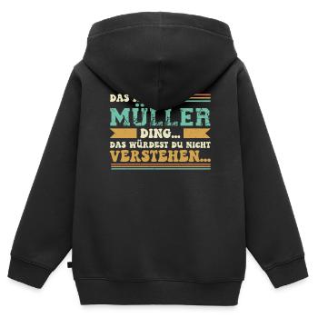 Familienname Müller - für Familie Müller - Kinder Premium Organic Zip Hoodie - Schwarz - Hinten - AI Model Kid Male (0cm)