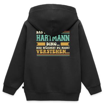 Familienname Hartmann - für Familie Hartmann - Kinder Premium Organic Zip Hoodie - Schwarz - Hinten - AI Model Kid Male (0cm)