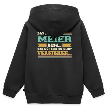 Familienname Meier - für Familie Meier - Kinder Premium Organic Zip Hoodie - Schwarz - Hinten - AI Model Kid Male (0cm)