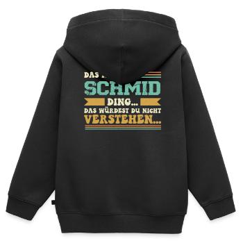 Familienname Schmid - für Familie Schmid - Kinder Premium Organic Zip Hoodie - Schwarz - Hinten - AI Model Kid Male (0cm)