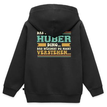 Familienname Huber - für Familie Huber - Kinder Premium Organic Zip Hoodie - Schwarz - Hinten - AI Model Kid Male (0cm)