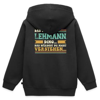 Familienname Lehmann - für Familie Lehmann - Kinder Premium Organic Zip Hoodie - Schwarz - Hinten - AI Model Kid Male (0cm)