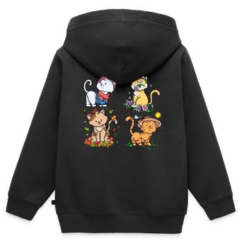 Chaque saison est une saison de chat Saisons Chats - Sweat Premium à capuche zippé enfant bio - noir - Dos - AI Model Kid Male (0cm)