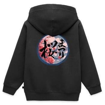 Fleurs de Sakura japonaises Kanji japonais - Sweat Premium à capuche zippé enfant bio - noir - Dos - AI Model Kid Male (0cm)