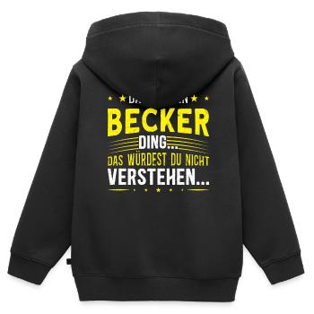 Familienname Becker - für Familie Becker - Kinder Premium Organic Zip Hoodie - Schwarz - Hinten - AI Model Kid Male (0cm)
