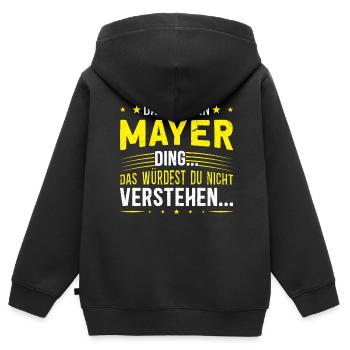 Familienname Mayer - für Familie Mayer - Kinder Premium Organic Zip Hoodie - Schwarz - Hinten - AI Model Kid Male (0cm)