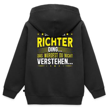 Familienname Richter - für Familie Richter - Kinder Premium Organic Zip Hoodie - Schwarz - Hinten - AI Model Kid Male (0cm)