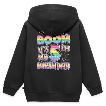 Boom It's My 5th Birthday Popper Zahl Pop It - Kinder Premium Organic Zip Hoodie - Schwarz - Hinten - AI Model Kid Male (0cm)