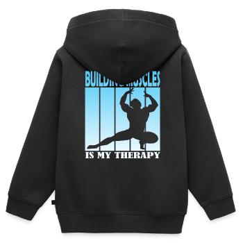Construire des muscles est ma thérapie - Sweat Premium à capuche zippé enfant bio - noir - Dos - AI Model Kid Male (0cm)