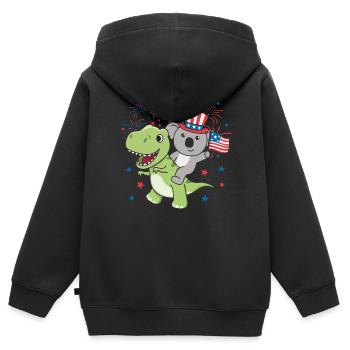 Koala mit T-Rex für den vierten Juli Feuerwerk - Kinder Premium Organic Zip Hoodie - Schwarz - Hinten - AI Model Kid Male (0cm)