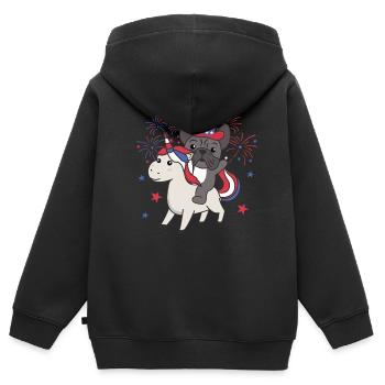 Hund mit Einhorn für den vierten Juli Feuerwerk - Kinder Premium Organic Zip Hoodie - Schwarz - Hinten - AI Model Kid Male (0cm)
