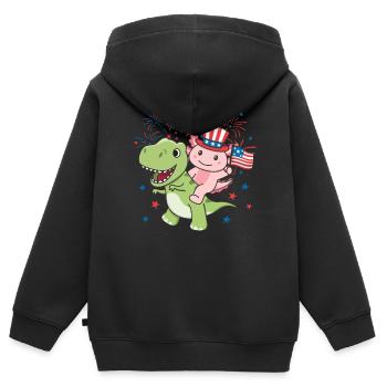 Axolotl mit T-Rex für den vierten Juli Feuerwerk - Kinder Premium Organic Zip Hoodie - Schwarz - Hinten - AI Model Kid Male (0cm)