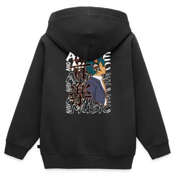 Anime Boy With Headphones Anime And Music - Sweat Premium à capuche zippé enfant bio - noir - Dos - AI Model Kid Male (0cm)