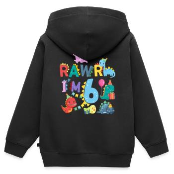 Rawr Je suis 6 | | de dinosaures Rawr 6ème anniversaire - Sweat Premium à capuche zippé enfant bio - noir - Dos - AI Model Kid Male (0cm)