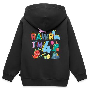 Rawr Je suis 4 | | de dinosaures Rawr 4ème anniversaire - Sweat Premium à capuche zippé enfant bio - noir - Dos - AI Model Kid Male (0cm)