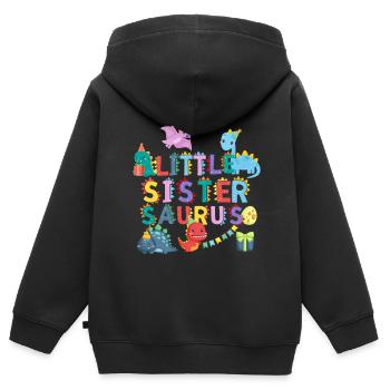 Petite sœur Saurus | Tshirt dinosaure Rawr - Sweat Premium à capuche zippé enfant bio - noir - Dos - AI Model Kid Male (0cm)