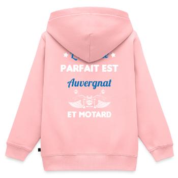 L'Homme Parfait Est Auvergnat Motard - Sweat Premium à capuche zippé enfant bio - rose - Dos - AI Model Kid Female (0cm)