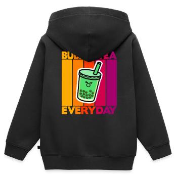 Bubble Tea tous les jours - Sweat Premium à capuche zippé enfant bio - noir - Dos - AI Model Kid Male (0cm)