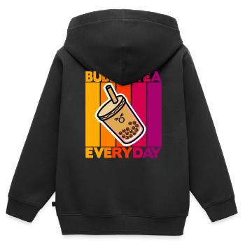 Bubble Tea tous les jours - Sweat Premium à capuche zippé enfant bio - noir - Dos - AI Model Kid Male (0cm)
