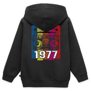 Meilleur de 1977 Lecteur de cassette radio stéréo - Sweat Premium à capuche zippé enfant bio - noir - Dos - AI Model Kid Male (0cm)
