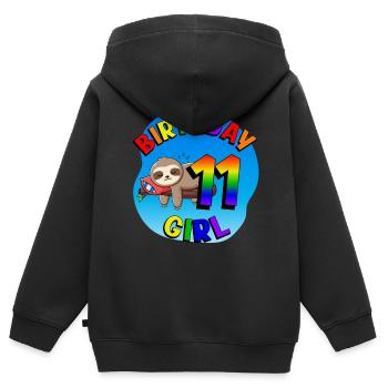Anniversaire 11 Filles Mignon Bébé Paresseux - Sweat Premium à capuche zippé enfant bio - noir - Dos - AI Model Kid Male (0cm)