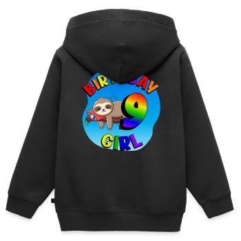 Anniversaire 9 Filles Mignon Bébé Paresseux - Sweat Premium à capuche zippé enfant bio - noir - Dos - AI Model Kid Male (0cm)