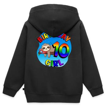 Anniversaire 10 Filles Mignon Bébé Paresseux - Sweat Premium à capuche zippé enfant bio - noir - Dos - AI Model Kid Male (0cm)