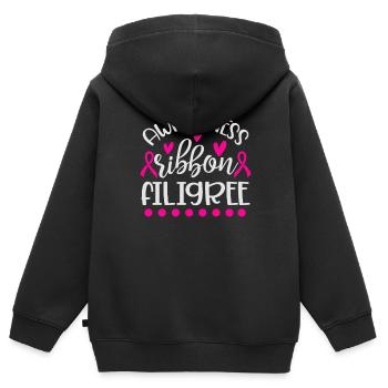 Boucle de sensibilisation - Sweat Premium à capuche zippé enfant bio - noir - Dos - AI Model Kid Male (0cm)