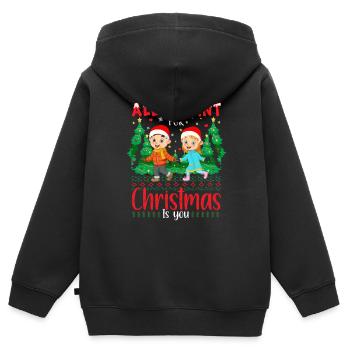 Alles, was ich mir zu Weihnachten wünsche, bist du - Kinder Premium Organic Zip Hoodie - Schwarz - Hinten - AI Model Kid Male (0cm)
