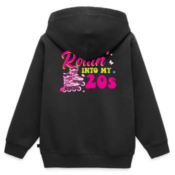 Rollin Into My 20s - Patin à roulettes de 20e anniversaire - Sweat Premium à capuche zippé enfant bio - noir - Dos - AI Model Kid Male (0cm)